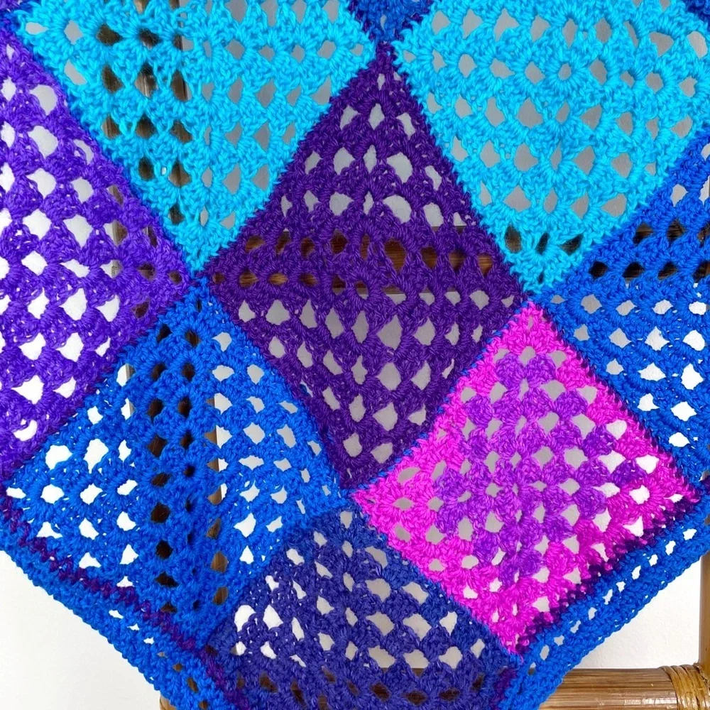 Granny Square Crochet Blue & Purple Afghan Throw Blanket